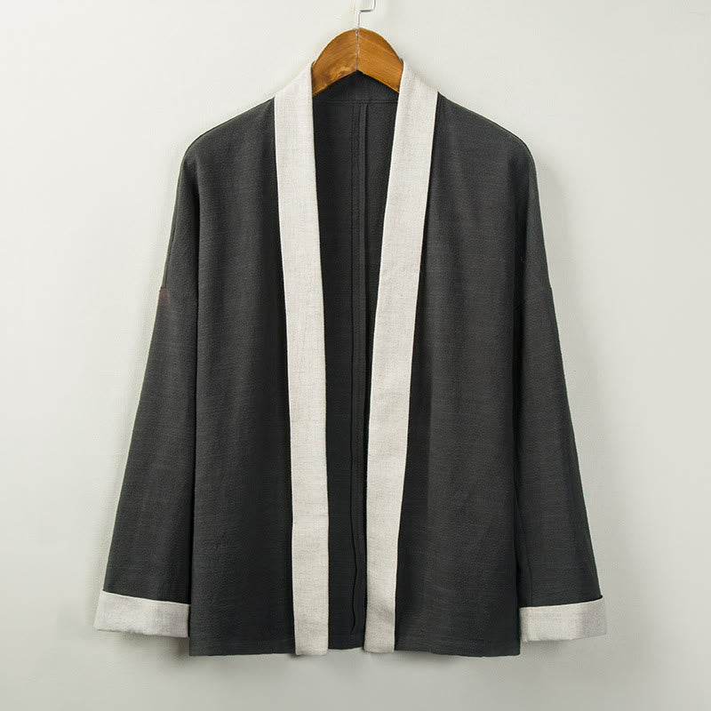 Buddha Stones Winter Einfarbig Langarm Offene Front Jacke männer Baumwolle Kimono - Dunkelgrau - US/ UK/AU44，EU54 (4XL) - image 4