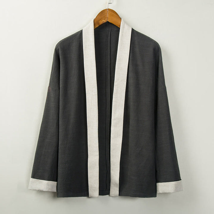 Buddha Stones Winter Einfarbig Langarm Offene Front Jacke männer Baumwolle Kimono - Dunkelgrau - US/ UK/AU44，EU54 (4XL) - image 4
