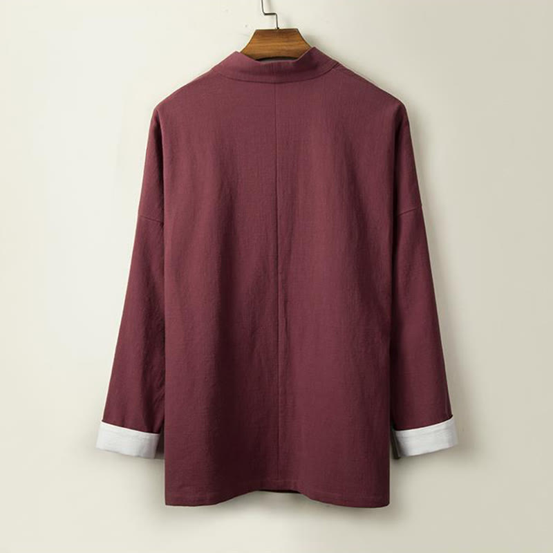 Buddha Stones Chinesische Froschknöpfe Langarm-Design Offene Frontjacke Herren-Kimono aus Baumwolle und Leinen - image 5