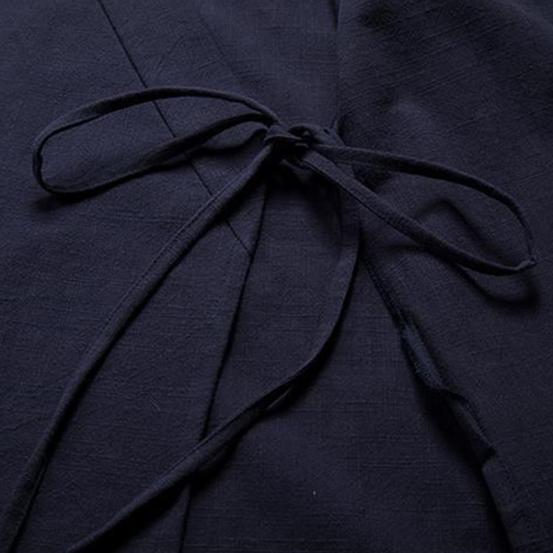 Buddha Stones Chinesische Froschknöpfe Langarm-Design Offene Frontjacke Herren-Kimono aus Baumwolle und Leinen - image 10