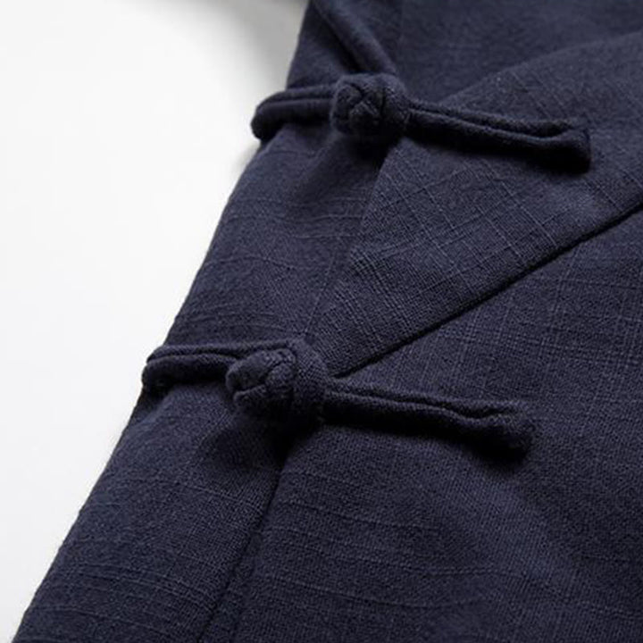 Buddha Stones Chinesische Froschknöpfe Langarm-Design Offene Frontjacke Herren-Kimono aus Baumwolle und Leinen - image 9