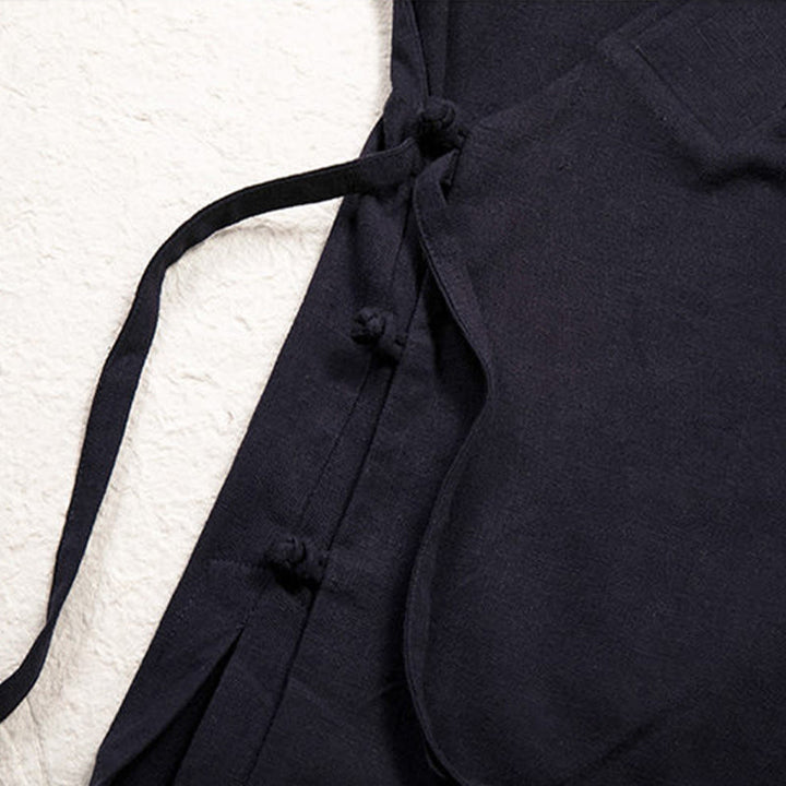 Buddha Stones Herren-Kimono mit offenem Vorderteil, schlichtes Design, Baumwolle und Leinen, langärmelig - image 5