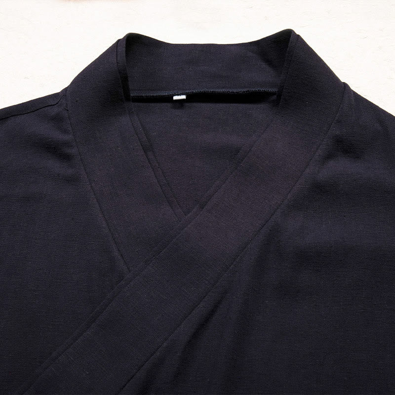 Buddha Stones Herren-Kimono mit offenem Vorderteil, schlichtes Design, Baumwolle und Leinen, langärmelig - image 4