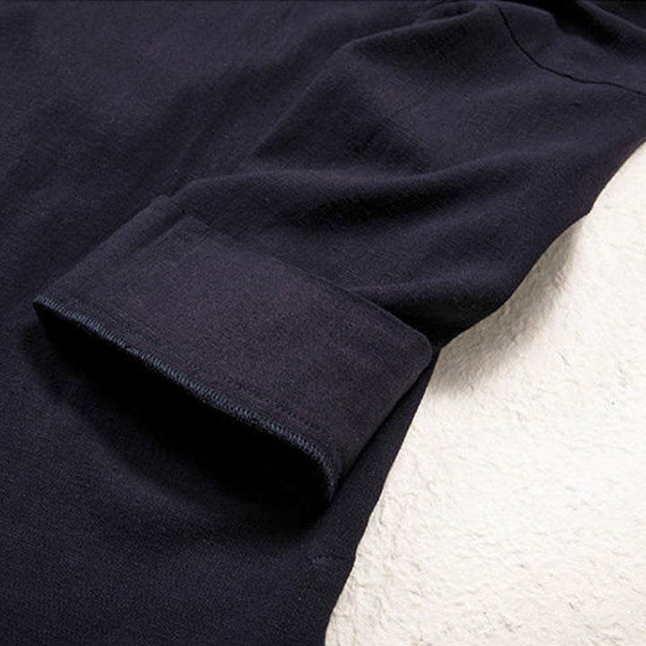 Buddha Stones Herren-Kimono mit offenem Vorderteil, schlichtes Design, Baumwolle und Leinen, langärmelig - image 6