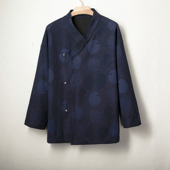 Buddha Stones Jacquard Button Herren Langarm-Jacke aus Baumwolle und Leinen mit Fleecefutter - Mitternachtsblau - US/ UK/AU46，EU56 (4XL) - image 0