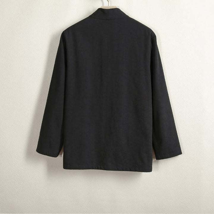 Buddha Stones Herren-Kimono mit langen Ärmeln und Froschknopf, vorne offen, Fleece-gefüttert, Baumwoll-Leinen - image 10
