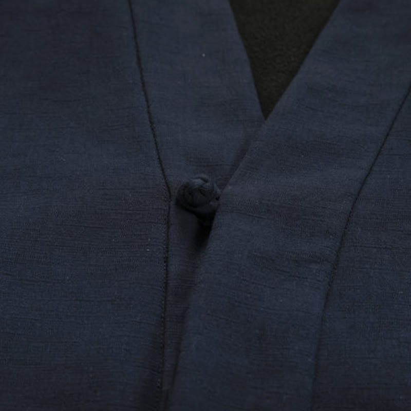 Buddha Stones Herren-Kimono mit langen Ärmeln und Froschknopf, vorne offen, Fleece-gefüttert, Baumwoll-Leinen - image 3