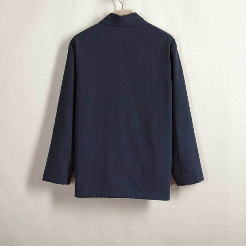 Buddha Stones Herren-Kimono mit langen Ärmeln und Froschknopf, vorne offen, Fleece-gefüttert, Baumwoll-Leinen - image 1