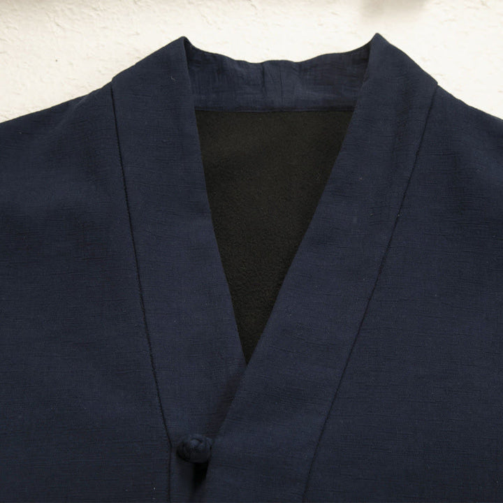 Buddha Stones Herren-Kimono mit langen Ärmeln und Froschknopf, vorne offen, Fleece-gefüttert, Baumwoll-Leinen - image 2