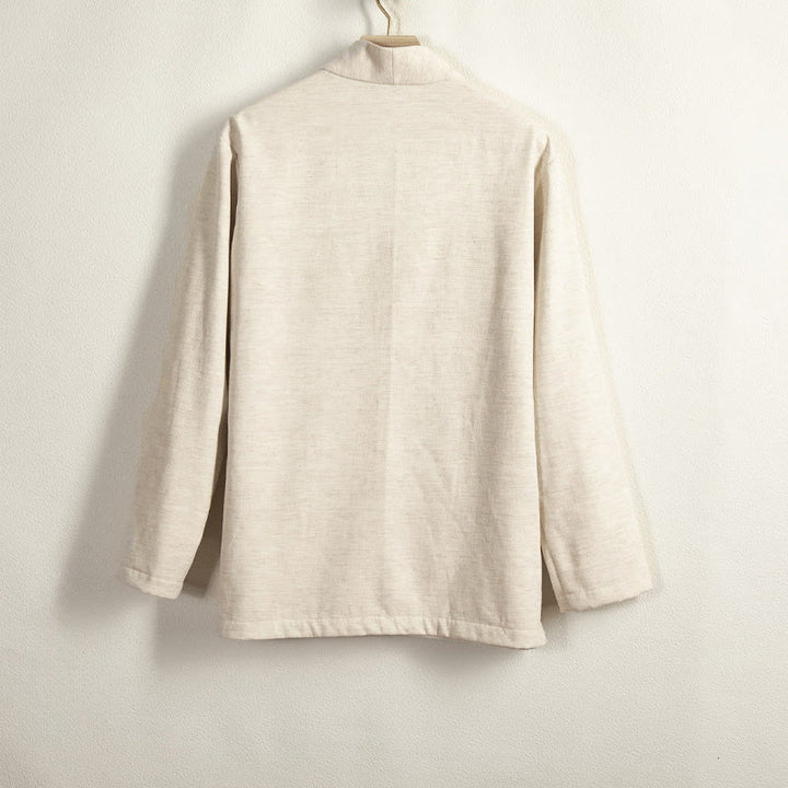 Buddha Stones Herren-Kimono mit langen Ärmeln und Froschknopf, vorne offen, Fleece-gefüttert, Baumwoll-Leinen - image 8