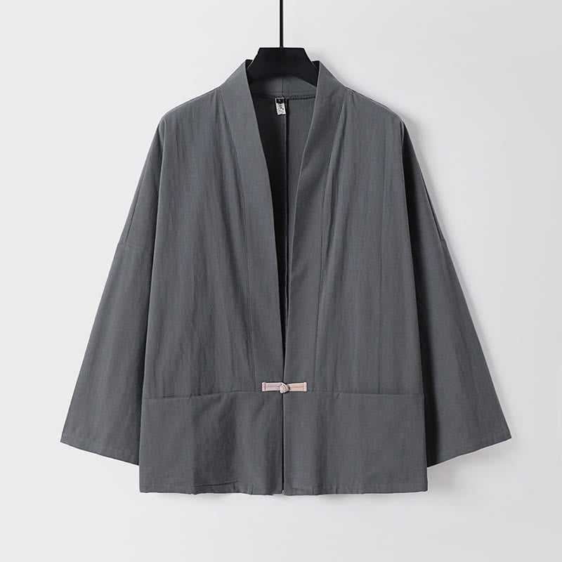 Buddha Stones Langarm-Knopf-Design Herren-Kimono aus Baumwolle und Leinen mit offener Vorderseite und Taschen - DimGray - US/ UK/AU54, EU64 (9XL) - image 0