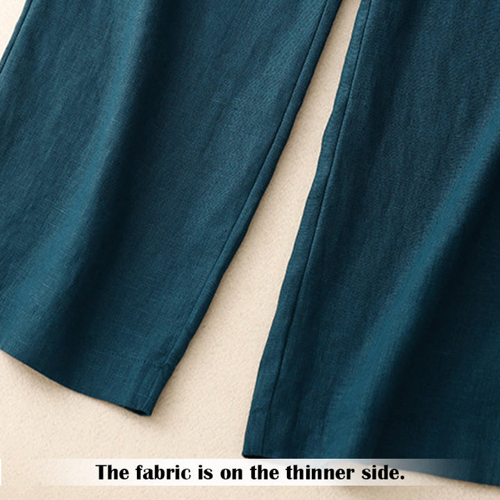 Buddha Stones Sommer-Lässige, schlichte Leinenhose für Damen mit weitem Bein und Reißverschlusstaschen - image 5