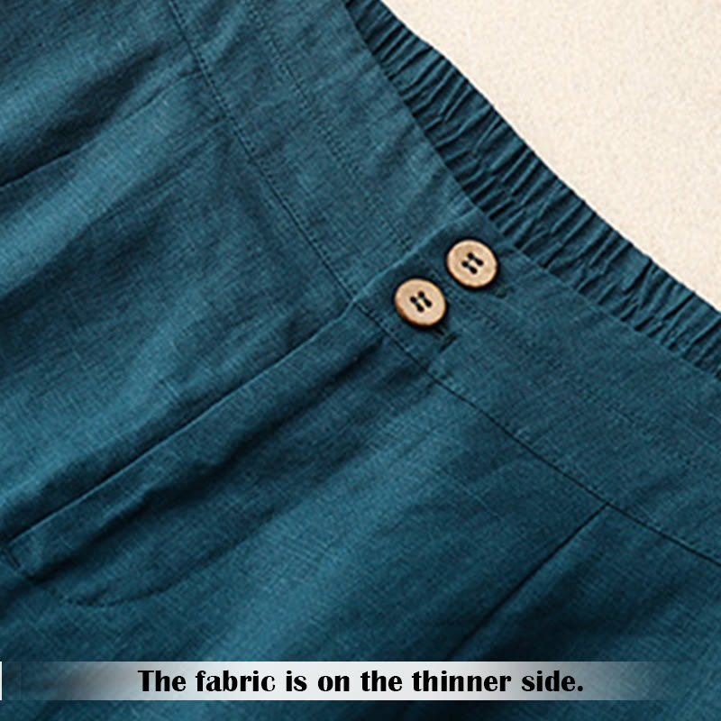 Buddha Stones Sommer-Lässige, schlichte Leinenhose für Damen mit weitem Bein und Reißverschlusstaschen - image 1