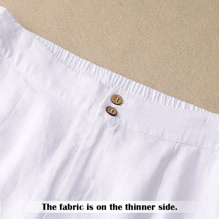 Buddha Stones Sommer-Lässige, schlichte Leinenhose für Damen mit weitem Bein und Reißverschlusstaschen - image 7