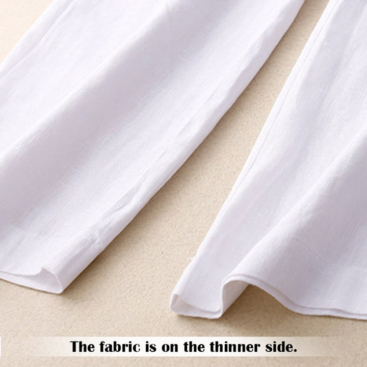 Buddha Stones Sommer-Lässige, schlichte Leinenhose für Damen mit weitem Bein und Reißverschlusstaschen - image 9