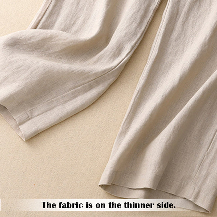 Buddha Stones Sommer-Lässige, schlichte Leinenhose für Damen mit weitem Bein und Reißverschlusstaschen - image 49