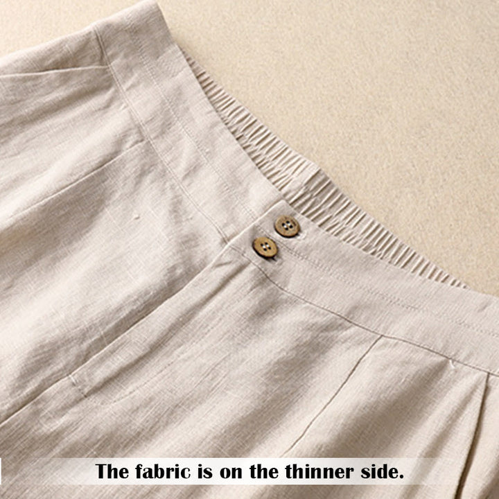 Buddha Stones Sommer-Lässige, schlichte Leinenhose für Damen mit weitem Bein und Reißverschlusstaschen - image 44