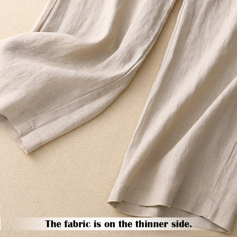 Buddha Stones Sommer-Lässige, schlichte Leinenhose für Damen mit weitem Bein und Reißverschlusstaschen - image 50