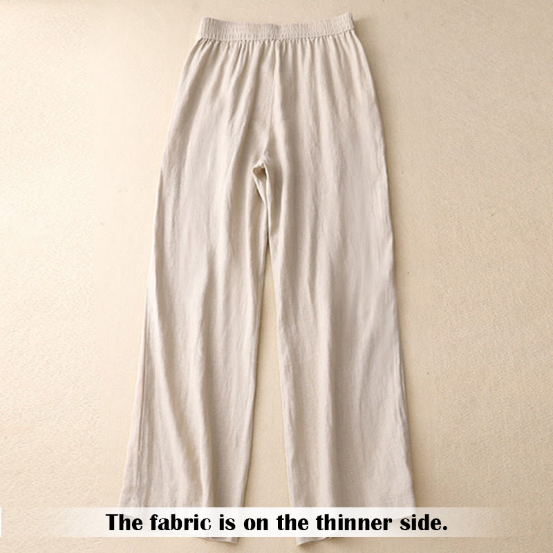 Buddha Stones Sommer-Lässige, schlichte Leinenhose für Damen mit weitem Bein und Reißverschlusstaschen - image 43