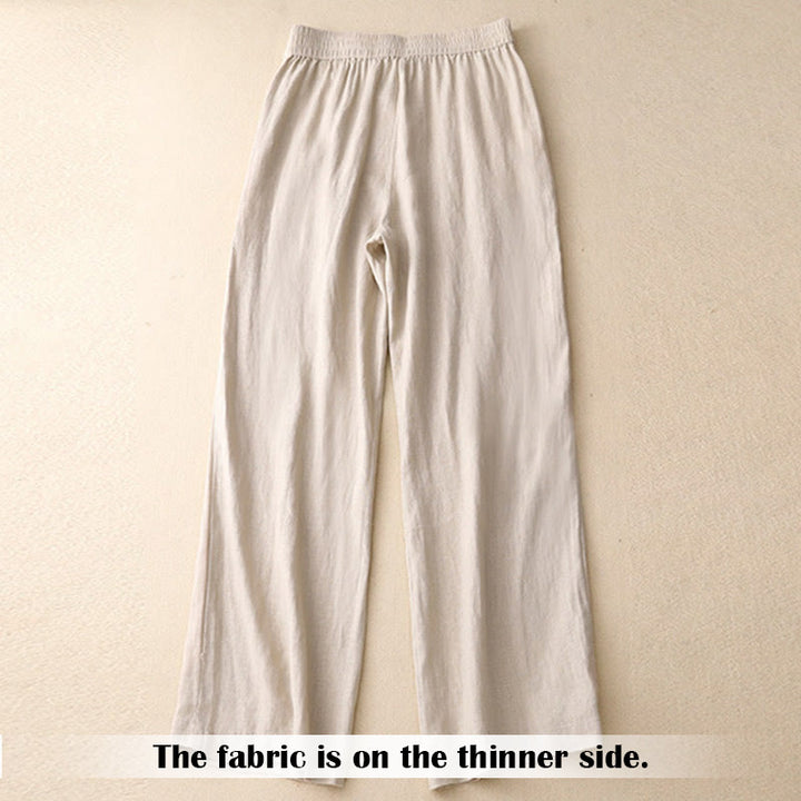 Buddha Stones Sommer-Lässige, schlichte Leinenhose für Damen mit weitem Bein und Reißverschlusstaschen - image 43