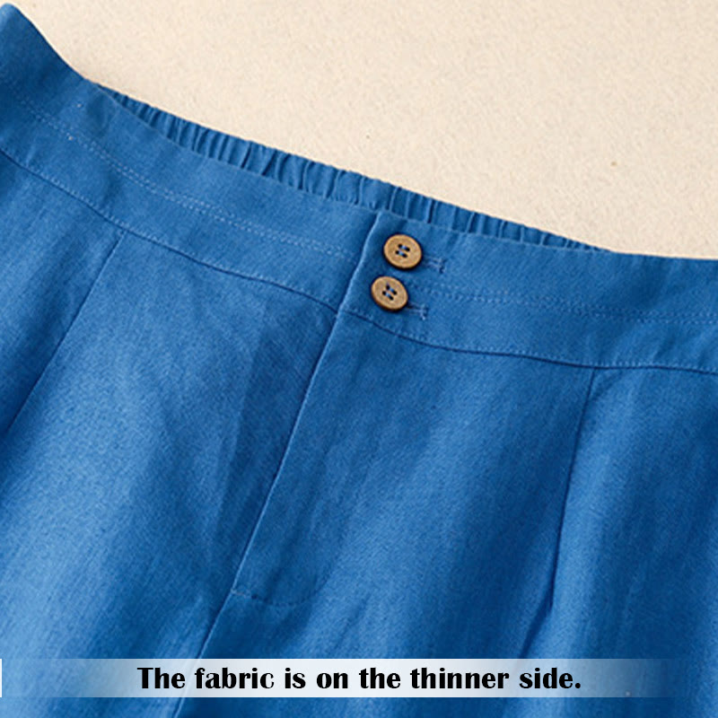 Buddha Stones Sommer-Lässige, schlichte Leinenhose für Damen mit weitem Bein und Reißverschlusstaschen - image 18