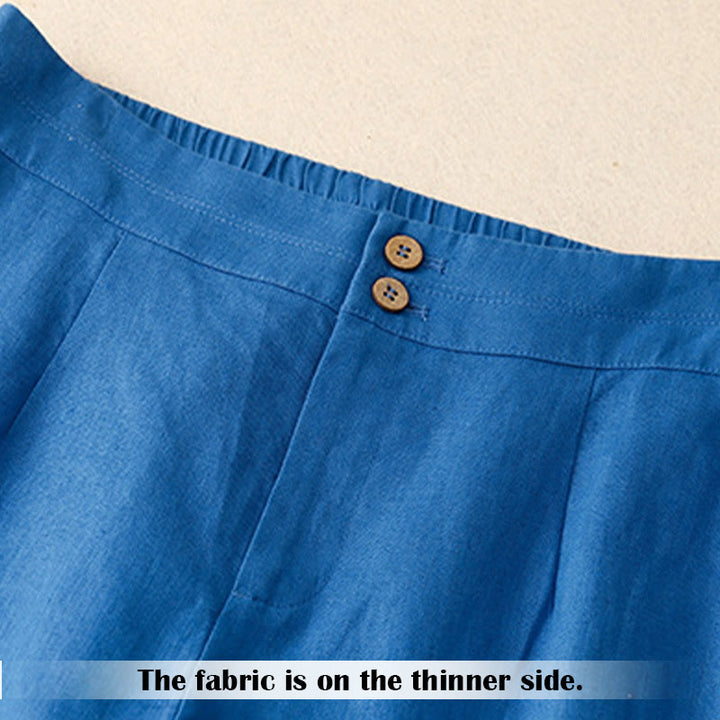 Buddha Stones Sommer-Lässige, schlichte Leinenhose für Damen mit weitem Bein und Reißverschlusstaschen - image 18