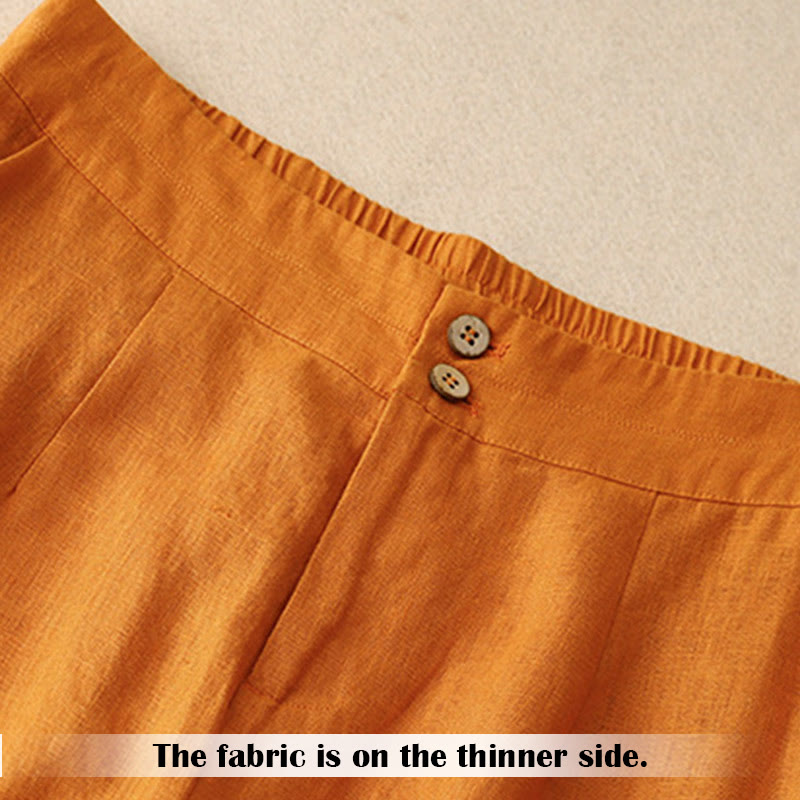 Buddha Stones Sommer-Lässige, schlichte Leinenhose für Damen mit weitem Bein und Reißverschlusstaschen - image 22