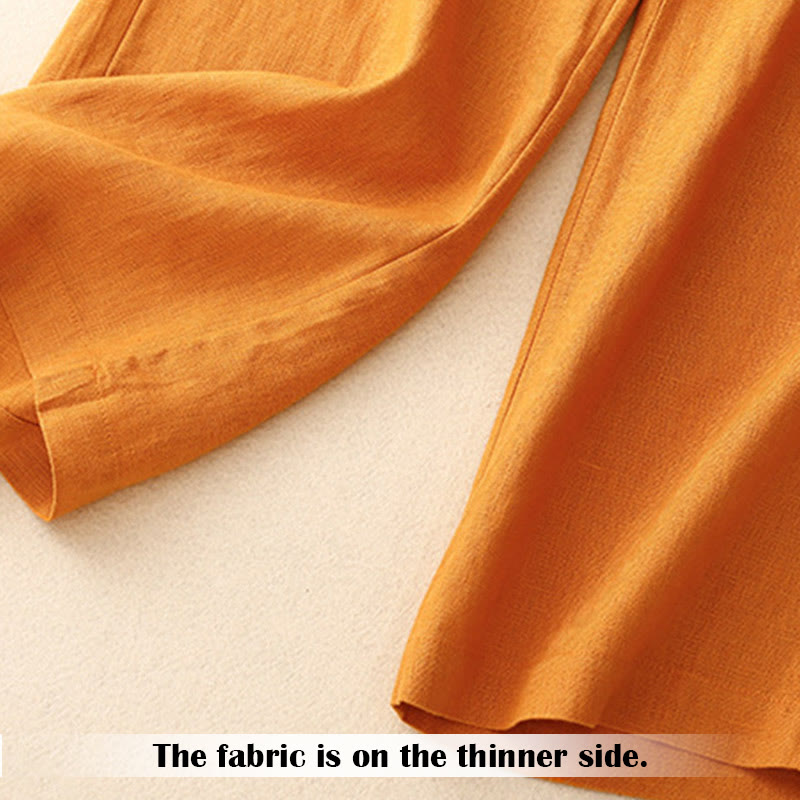 Buddha Stones Sommer-Lässige, schlichte Leinenhose für Damen mit weitem Bein und Reißverschlusstaschen - image 25