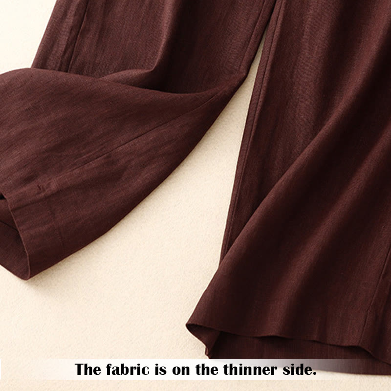Buddha Stones Sommer-Lässige, schlichte Leinenhose für Damen mit weitem Bein und Reißverschlusstaschen - image 31