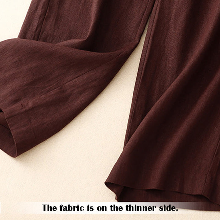 Buddha Stones Sommer-Lässige, schlichte Leinenhose für Damen mit weitem Bein und Reißverschlusstaschen - image 31