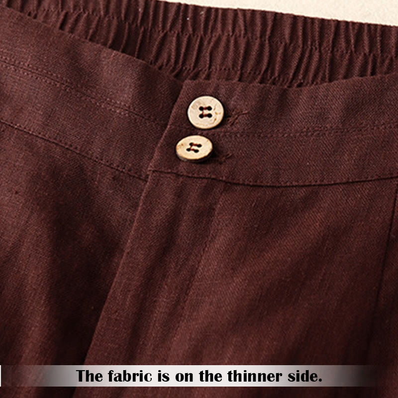 Buddha Stones Sommer-Lässige, schlichte Leinenhose für Damen mit weitem Bein und Reißverschlusstaschen - image 28