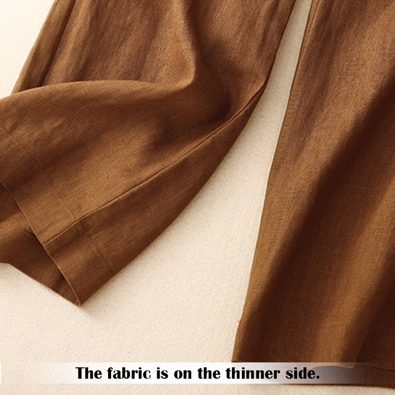 Buddha Stones Sommer-Lässige, schlichte Leinenhose für Damen mit weitem Bein und Reißverschlusstaschen - image 35