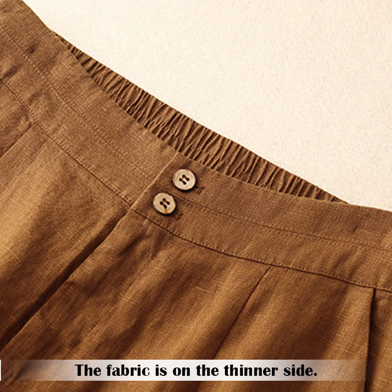 Buddha Stones Sommer-Lässige, schlichte Leinenhose für Damen mit weitem Bein und Reißverschlusstaschen - image 33