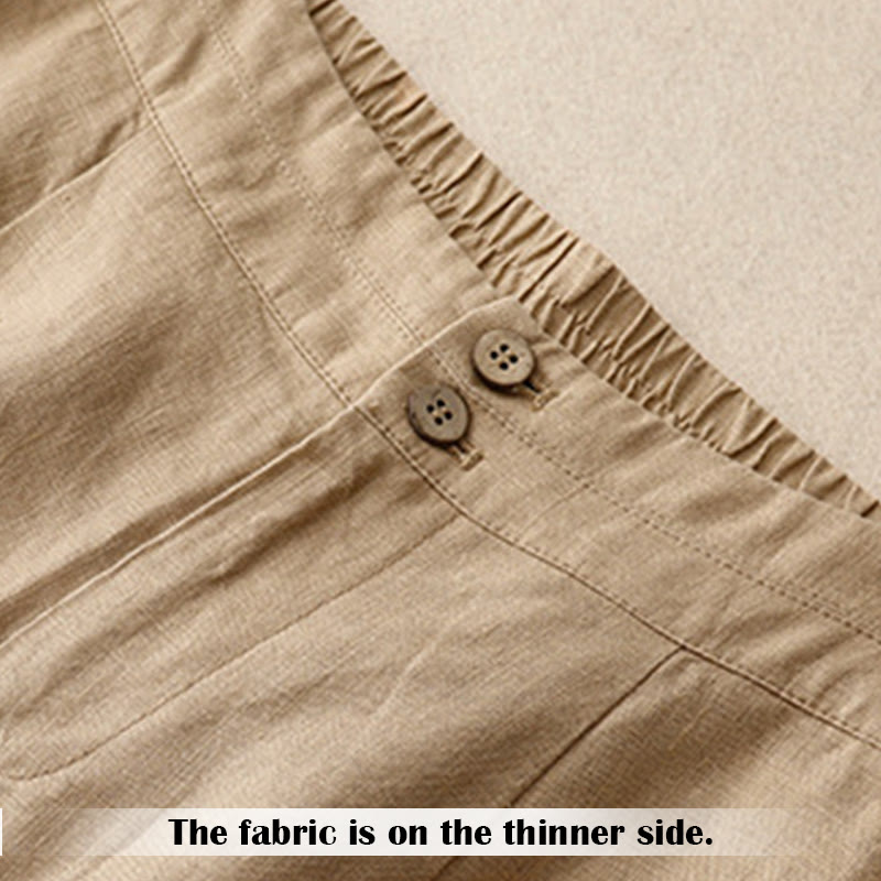 Buddha Stones Sommer-Lässige, schlichte Leinenhose für Damen mit weitem Bein und Reißverschlusstaschen - image 39