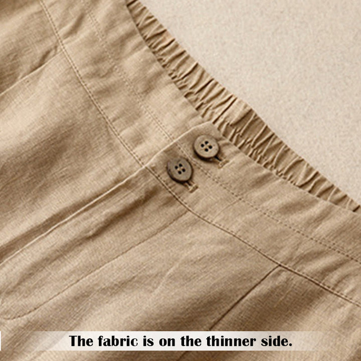 Buddha Stones Sommer-Lässige, schlichte Leinenhose für Damen mit weitem Bein und Reißverschlusstaschen - image 39