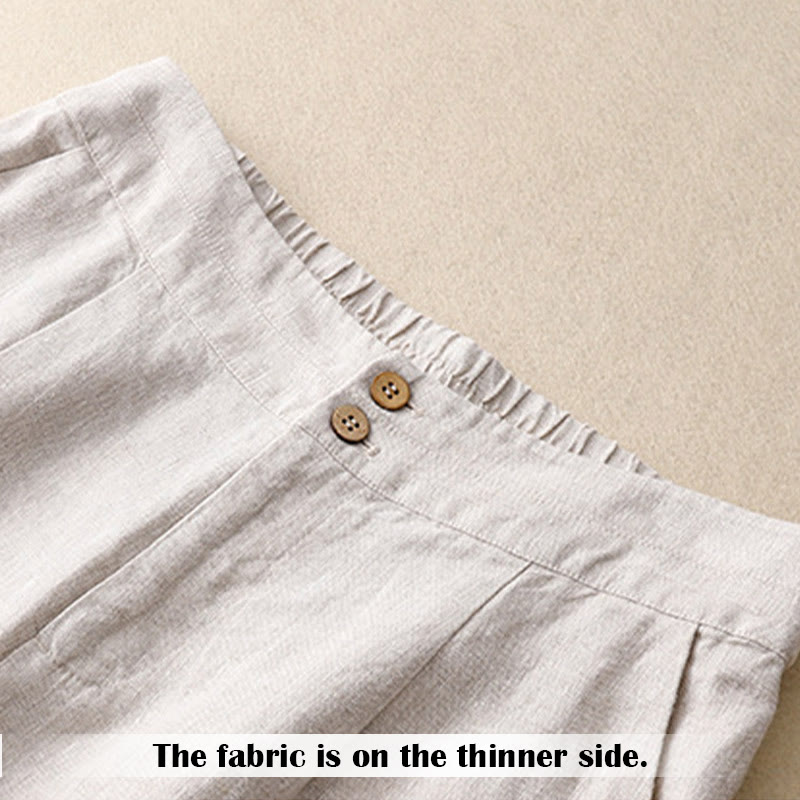 Buddha Stones Sommer-Lässige, schlichte Leinenhose für Damen mit weitem Bein und Reißverschlusstaschen - image 13