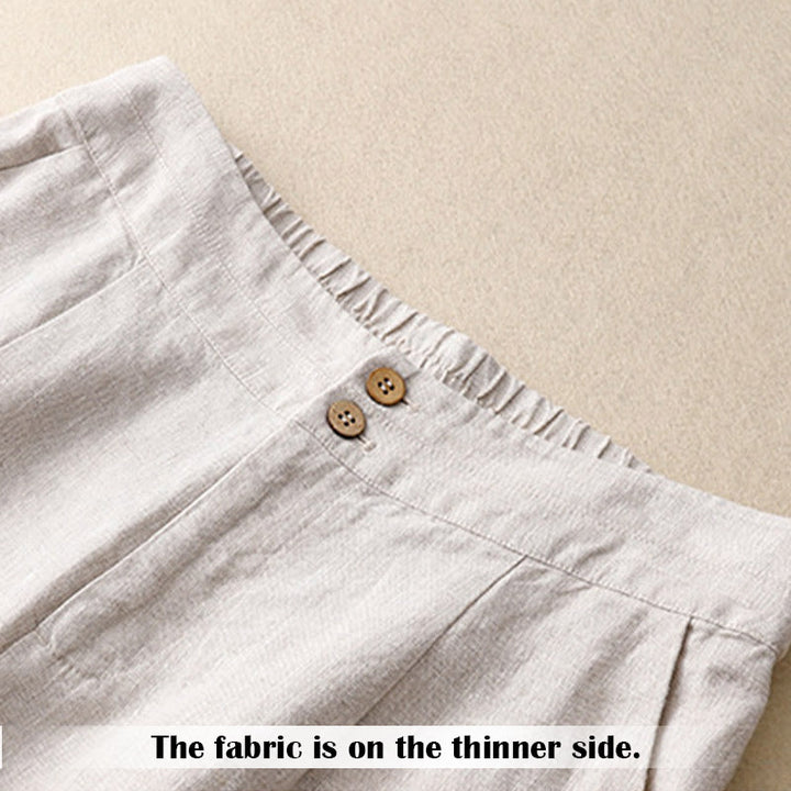 Buddha Stones Sommer-Lässige, schlichte Leinenhose für Damen mit weitem Bein und Reißverschlusstaschen - image 13