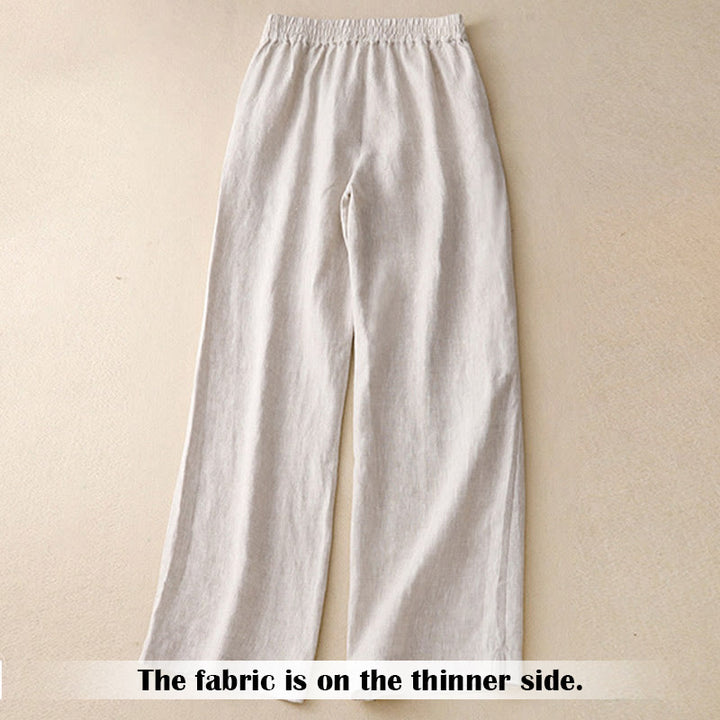 Buddha Stones Sommer-Lässige, schlichte Leinenhose für Damen mit weitem Bein und Reißverschlusstaschen - image 12