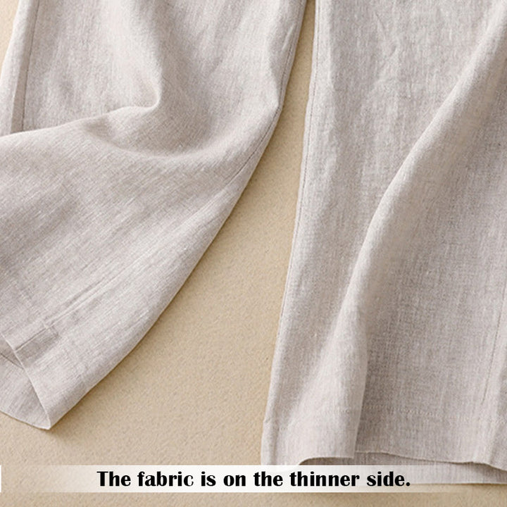 Buddha Stones Sommer-Lässige, schlichte Leinenhose für Damen mit weitem Bein und Reißverschlusstaschen - image 16