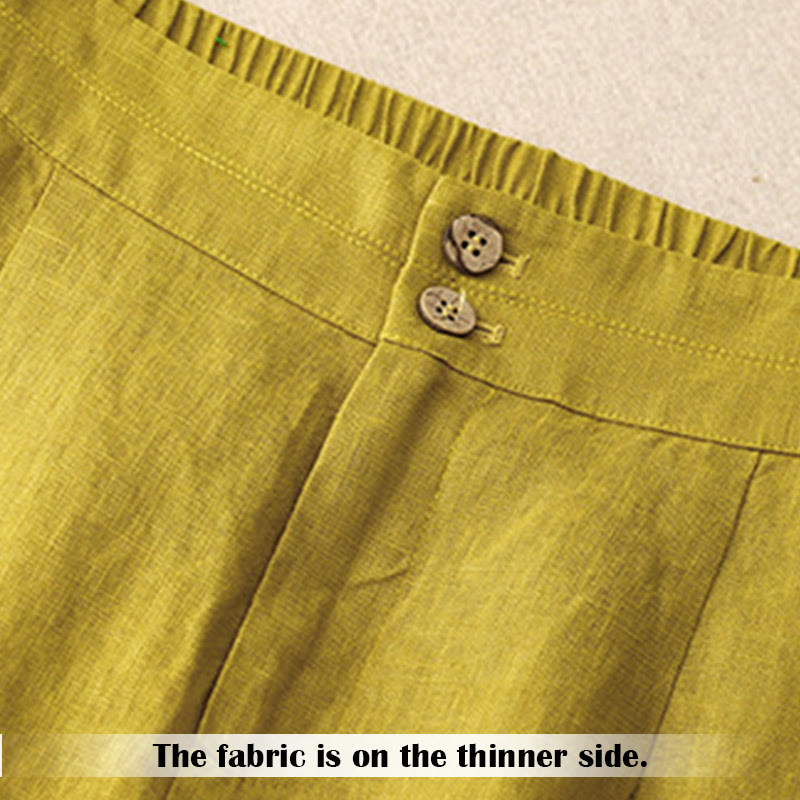 Buddha Stones Sommer-Lässige, schlichte Leinenhose für Damen mit weitem Bein und Reißverschlusstaschen - image 52
