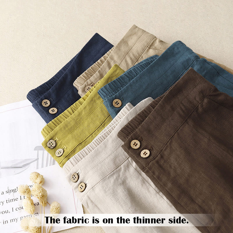 Buddha Stones Sommer-Lässige, schlichte Leinenhose für Damen mit weitem Bein und Reißverschlusstaschen - image 68