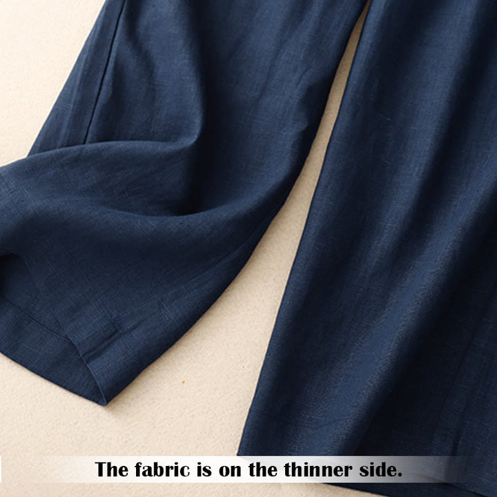 Buddha Stones Sommer-Lässige, schlichte Leinenhose für Damen mit weitem Bein und Reißverschlusstaschen - image 59