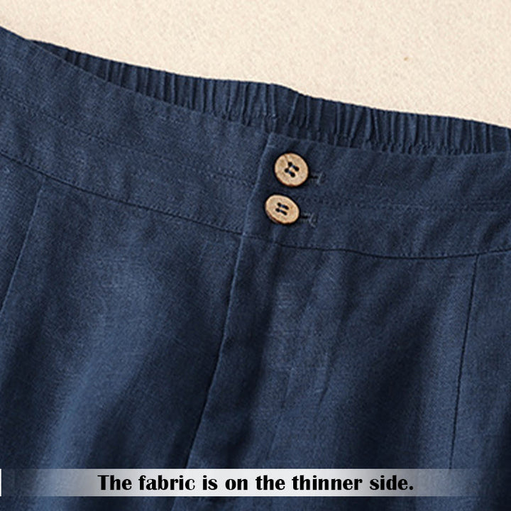 Buddha Stones Sommer-Lässige, schlichte Leinenhose für Damen mit weitem Bein und Reißverschlusstaschen - image 56