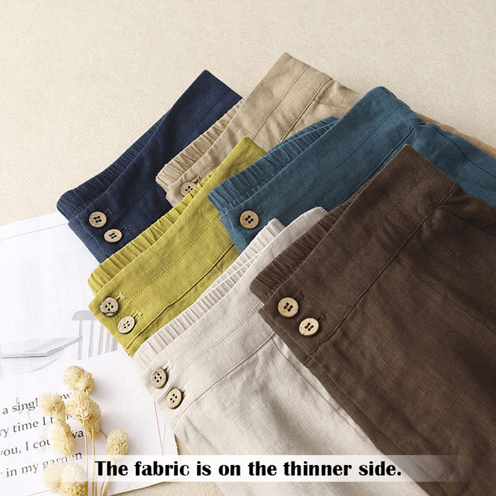 Buddha Stones Sommer-Lässige, schlichte Leinenhose für Damen mit weitem Bein und Reißverschlusstaschen - image 67