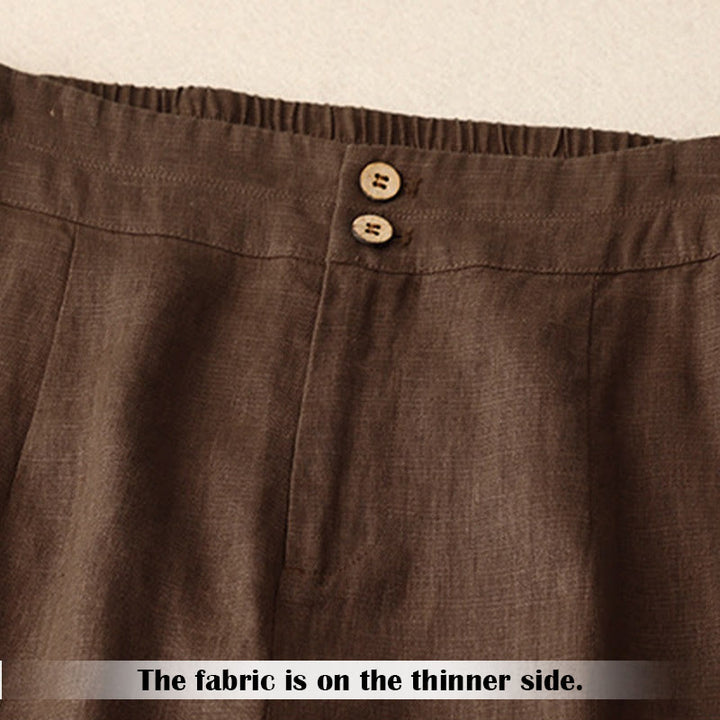 Buddha Stones Sommer-Lässige, schlichte Leinenhose für Damen mit weitem Bein und Reißverschlusstaschen - image 63