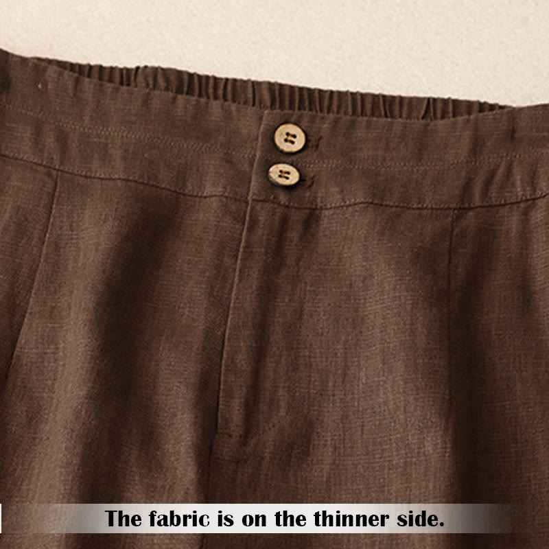 Buddha Stones Sommer-Lässige, schlichte Leinenhose für Damen mit weitem Bein und Reißverschlusstaschen - image 62