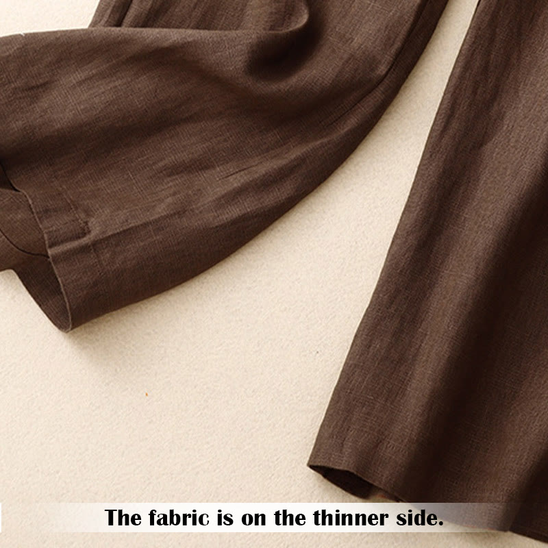 Buddha Stones Sommer-Lässige, schlichte Leinenhose für Damen mit weitem Bein und Reißverschlusstaschen - image 65