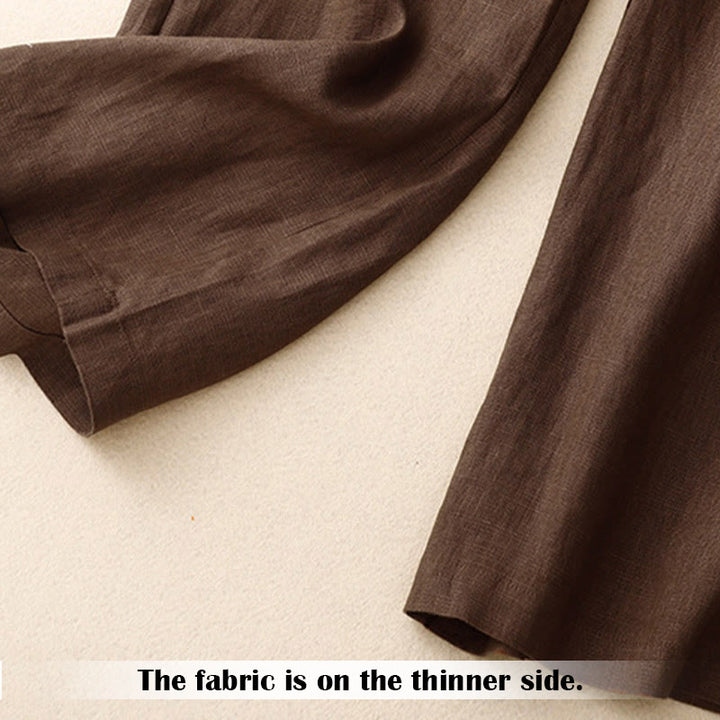 Buddha Stones Sommer-Lässige, schlichte Leinenhose für Damen mit weitem Bein und Reißverschlusstaschen - image 65