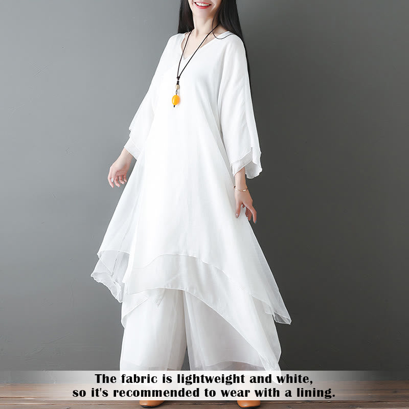 Buddha Stones V-Ausschnitt Midi-Tunika-Kleid Hose mit weitem Bein Meditation Zen Praxis Tanzkleidung - image 2