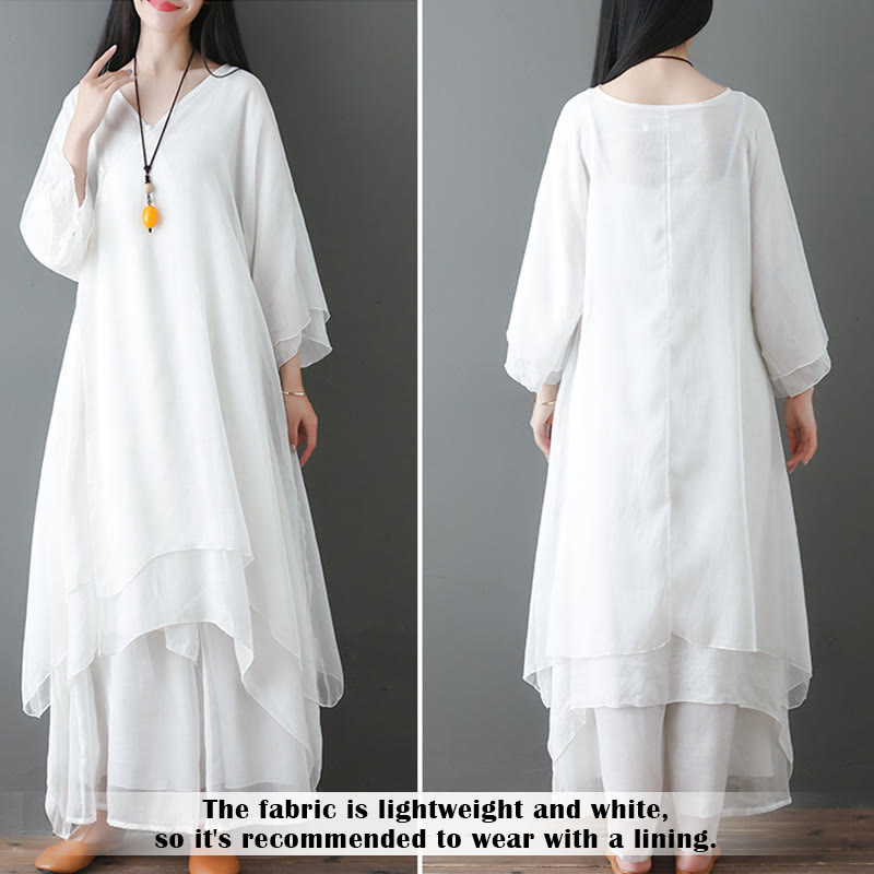 Buddha Stones V-Ausschnitt Midi-Tunika-Kleid Hose mit weitem Bein Meditation Zen Praxis Tanzkleidung - image 9